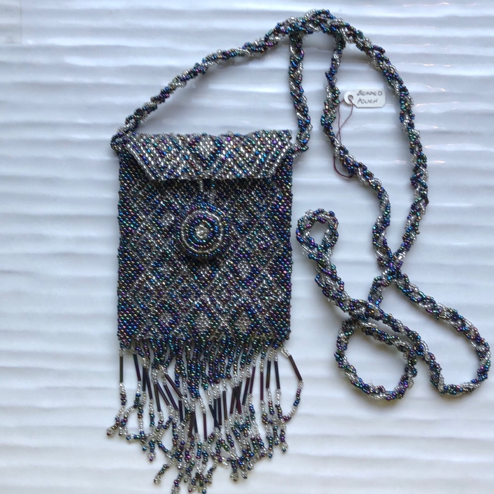 Hand Beaded Metallic Mini Purse or Necklace